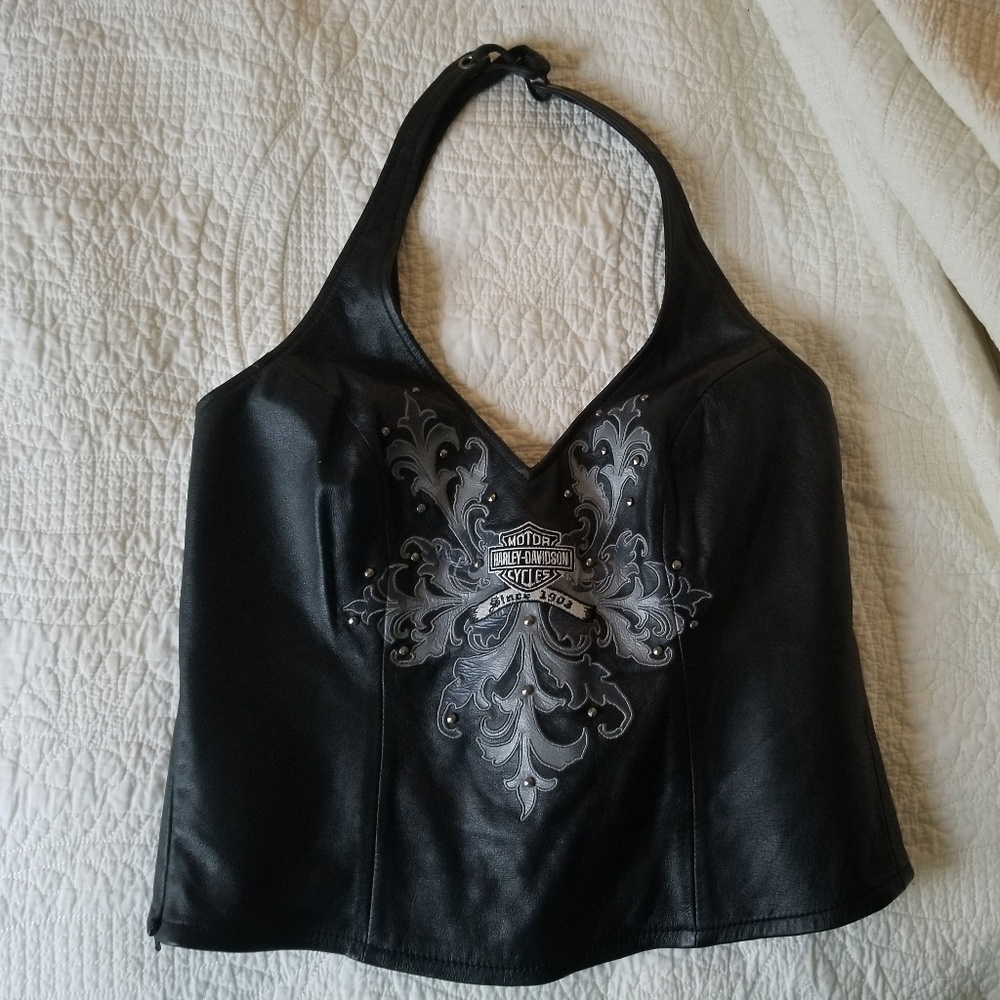 Harley Davidson leather halter top